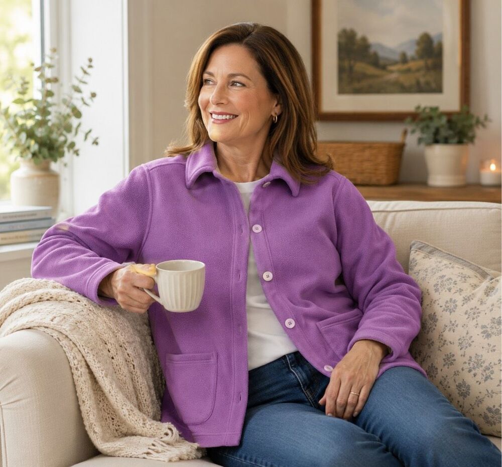 L.L. Bean Purple Fleece Button Down Jacket Womens XL